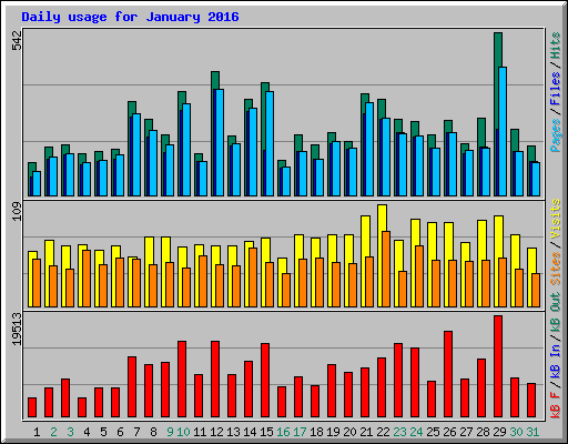 Daily usage for January 2016
